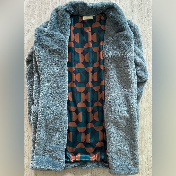 Anthropologie Maeve Lisanne Oversized Faux Fur Coat, Sky Blue - Picture 6 of 15